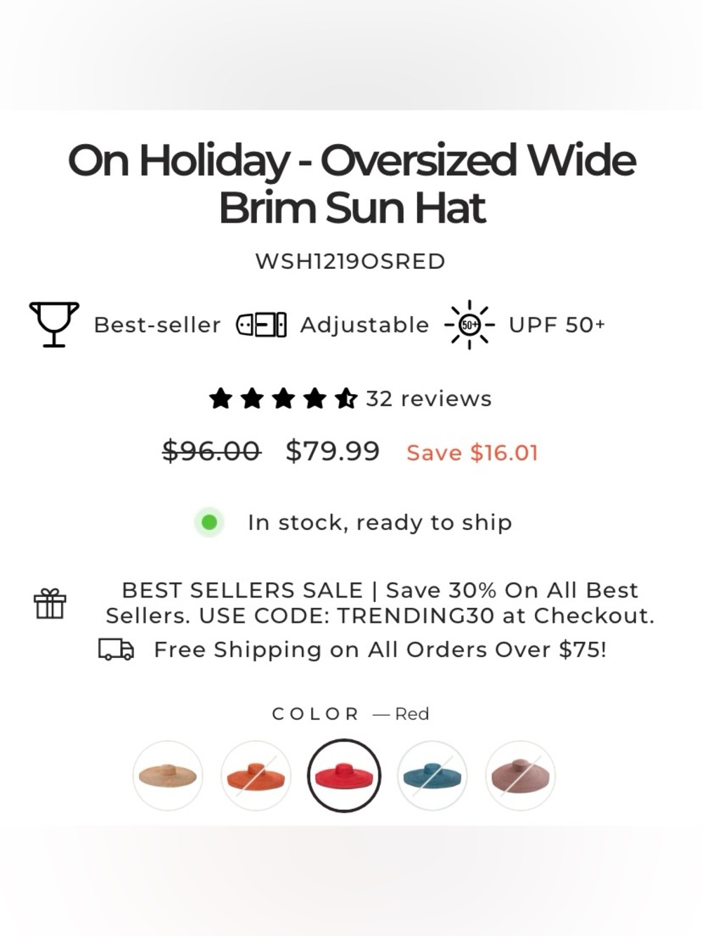 On Holiday Oversized Wide Brim Straw Sun Hat - Red - Picture 10 of 16